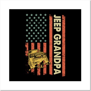 Jeep Grandpa American Flag Jeep Father's Day Jeep Gift Jeep Papa America Jeep 4th of July Posters and Art